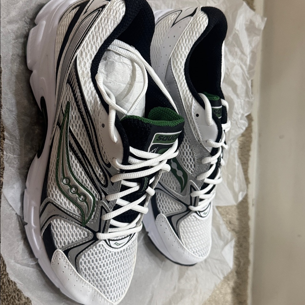 Saucony White and Green Athletic Sneakers